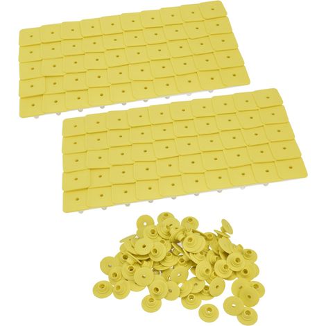Lot de 100 étiquettes auriculaires carrées sans inscription pour élevage, anti-perte, pour porcelets, bovins, ovins, en PE (boucle et clou inclus, livrés ensemble), jaune. (1/5)