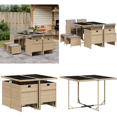 vidaXL Ensemble à manger de jardin et coussins 9 pcs mélange beige (1/5)
