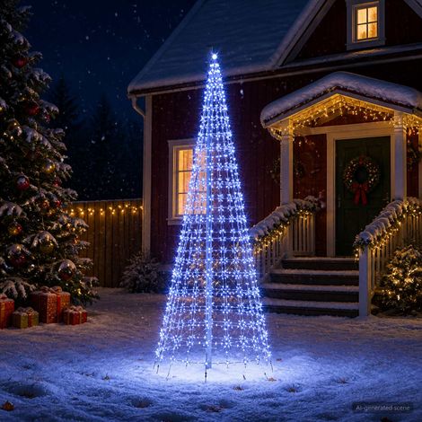 vidaXL Guirlande lumineuse de sapin de Noël avec piquet et mât 300 cm (1/5)