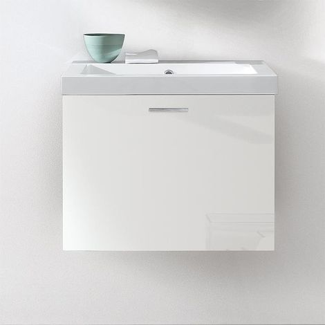 Meuble sous- vasque + vasque en fonte minérale EKRY blanc brillant 1 tiroir 610x550x510mm (1/3)