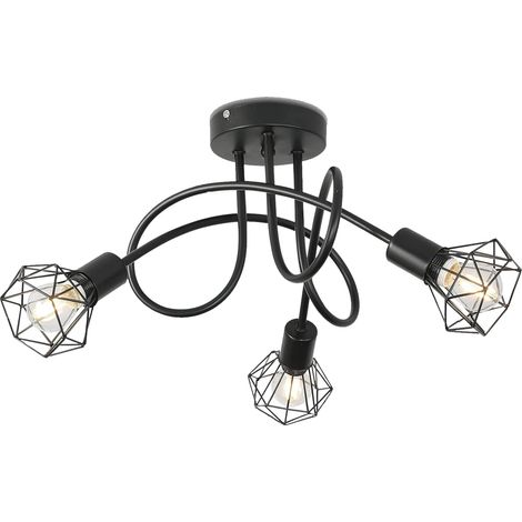 Plafonnier Industriel 3 Spots Plafonnier en Métal Noir Cage, luminaire plafonnier Industrielle, Spots de Plafond Suspension Luminaire Spot pour Cuisine Couloir Salon Chambre Coucher (1/5)