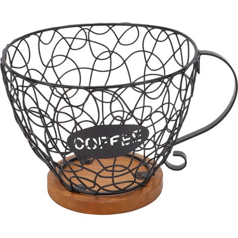 Porte-capsules de café en métal avec base en bois, noir, pour plan de travail. (1/5)
