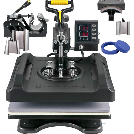 Presse à chaud 38,1x38,1 cm, 1000W, 8-en-1, rotation 360°, bras pivotant, pour T-shirts, casquettes, mugs, noir. (1/5)