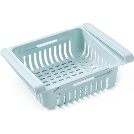 Égouttoir, panier de rangement de cuisine, paniers de rangement réglables, de cuisine, organiseur de tiroir coulissant pour réfrigérateur, bleu (1/5)