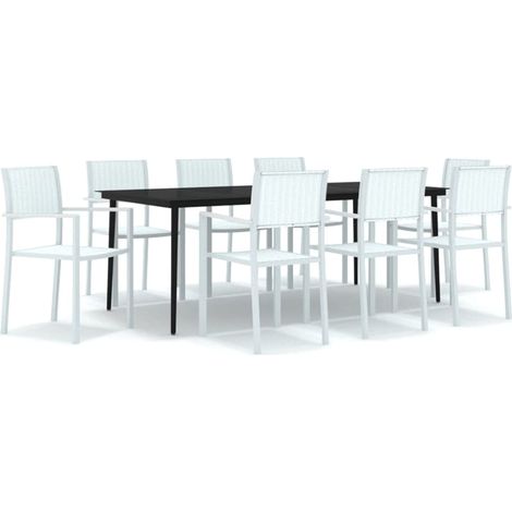 Juego de comedor de jardín muebles de exterior 9 piezas blanco 020014078 (1/5)