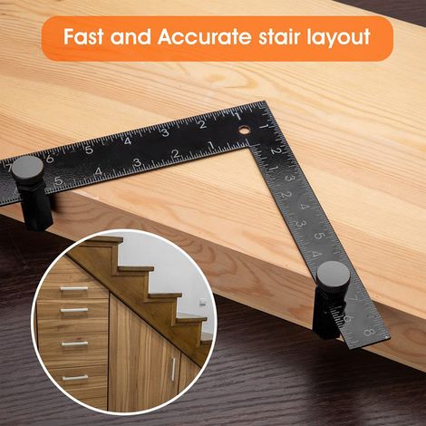 Nouvelle équerre à angle droit, pince auxiliaire, jauge d'escalier, instrument de mesure de hauteur d'escalier, gabarits de fixation pour équerre de charpentier (noir) (1/5)