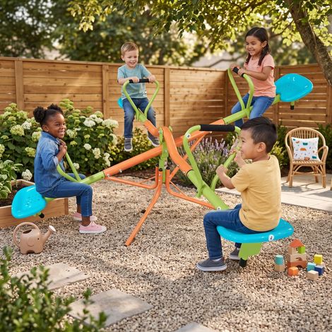 Balançoire extérieure XSS004 4 places pour enfants, pivotante 360°, siège plastique résistant. Avec barre, pour enfants à partir de 3 ans. (1/5)