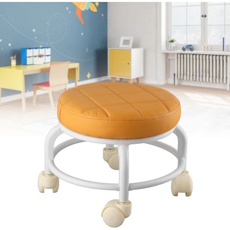 Pouf à roulettes en mousse à mémoire de forme haute densité, imperméable, à roulettes silencieuses, double couche, repose-pieds, tabouret idéal pour bureau ou maison (orange). (1/5)