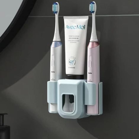Blauer, selbstklebender Wand-Zahnbürstenhalter mit automatischem Zahnpastaspender, für elektrische Zahnbürsten