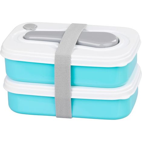 Boîte a lunch MagicHome, carrée, 2 pieces, avec fourchette/cuillere, 2x 1000 ml, 20,8x13,5x12,4 cm