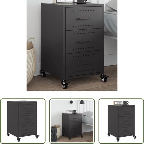 Nachtschrank - Nachttisch Schwarz 36x39x59 cm Stahl (1/5)