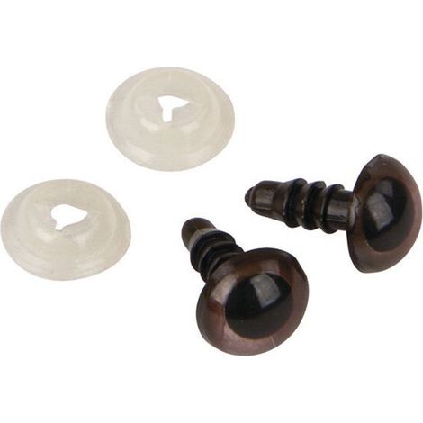 Yeux de sécurité en plastique - RAYHER - 8mm - Brun foncé - Avec rondelles - 10 pièces