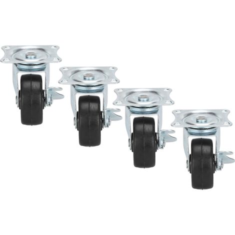 Lot de 4 Roulettes pivotantes 5cm sans axe avec frein latéral en caoutchouc, remplacement pour chariot domestique (1/5)