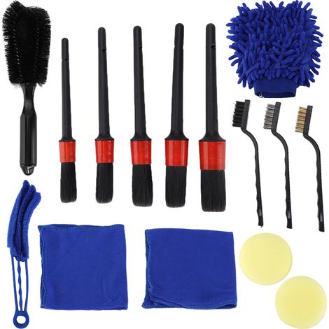 Kit 15 brosses de nettoyage détaillant auto – pinceaux de finition pour habitacle, jantes, tableau de bord et bouches d'aération, intérieur et extérieur. (1/5)