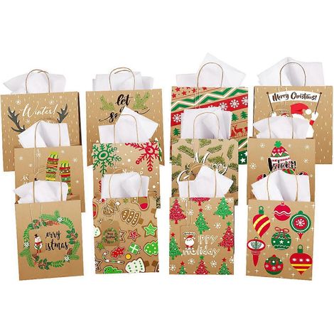 Mini sacs cadeaux, sacs de Noël, sacs cadeaux en papier, sacs en papier de soie, sacs de Noël en papier kraft (1/5)
