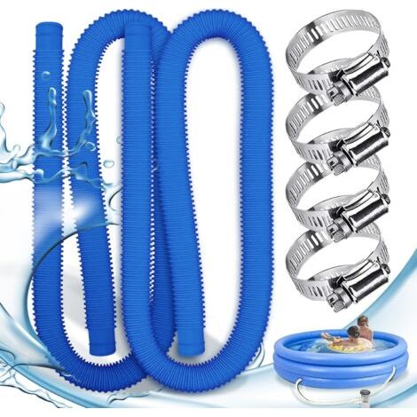 Paquet de 2 Tuyau piscine,Tuyau piscine 32mm,Tuyau aspirateur piscine avec 4 colliers de serrage métalliques,Tuyau pompe piscine applicable à Piscines hors sol,Spa,Pompe à Filtre(Bleu) (1/5)