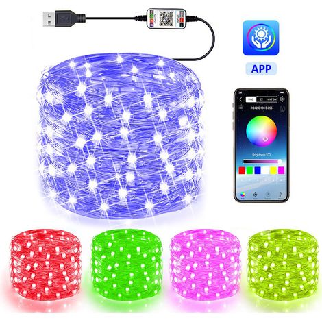 Guirlande LED RGB 7FT 20LED fil cuivre étanche IP65 USB télécommande synchronisation musicale minuterie décoration intérieure extérieure (1/5)