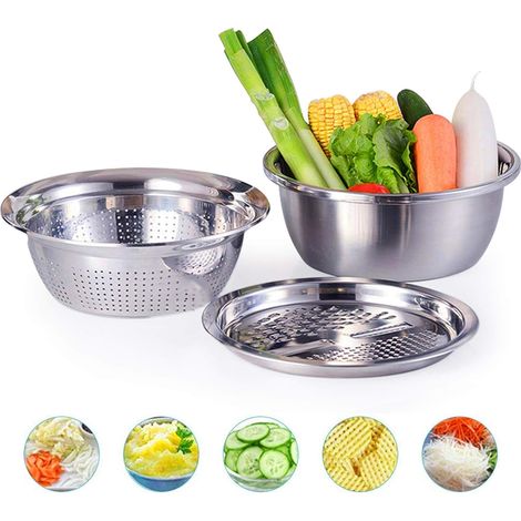 3-in-1 Multifunctional Stainless Steel Kitchen Strainer Set for Vegetables, Fruits, Vegetables, Vegetables, Vegetables, Vegetables (1/5)