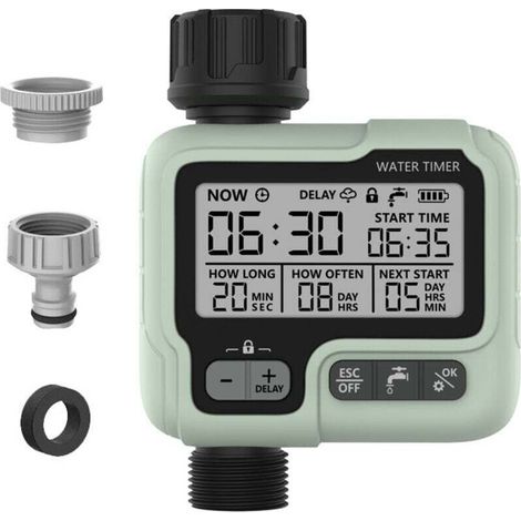 Minuterie D'arrosage Automatique, Minuterie D'irrigation de Jardin, Connecter la Minuterie du Robinet avec Mode de Verrouillage Enfan/Étanchéité IPX5/Écran LCD (1/4)