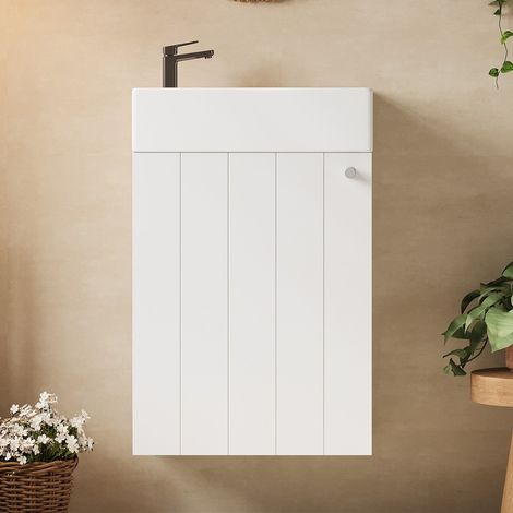 Mobile bagno sospeso con lavabo 41 x 23 x 62,5 cm bianco in ceramica e MDF (1/5)