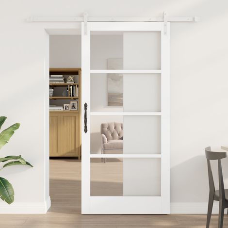 vidaXL  Sliding Door  ORKDAL White 93 x 202 cm Solid Pine Wood and Glass