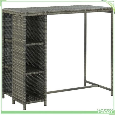 Ensemble de bar de jardin - FAFEICY - 3064915 - Résine tressée gris - 4 tabourets + coussins - Table 120x60x110 cm (1/5)