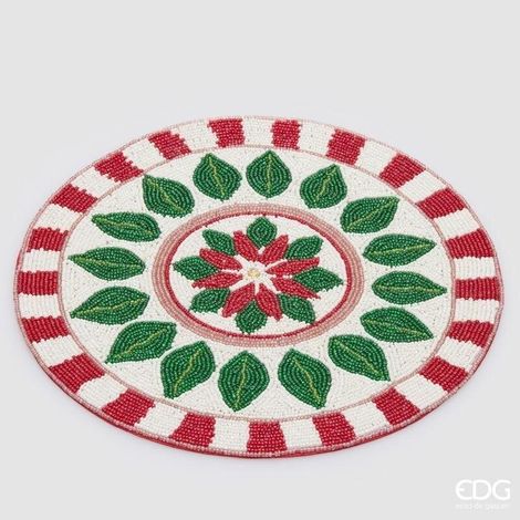 EDG Enzo De Gasperi Sottopiatto Rotondo Foglie Green Red Ø36 cm – Decorazione Tavola di Natale (1/3)