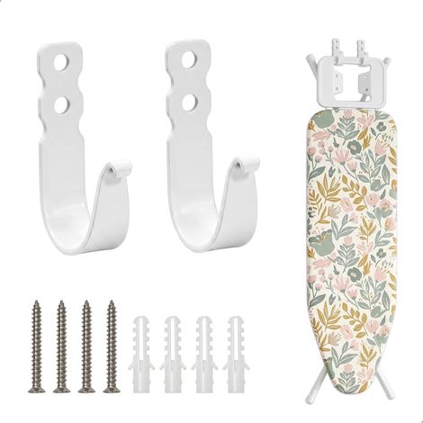 Support Mural Planche à Repasser, Crochet pour Planche à Repasser, Table à Repassé Murale, Accroche Table à Repassé, Ironing Board Hanger pour Maison et Salle de Bain, 2 Pieces, Blanc (1/5)