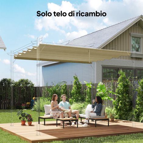 Toile de pergola/gazebo 4x3m en polyester respirant beige avec 10 trous de drainage