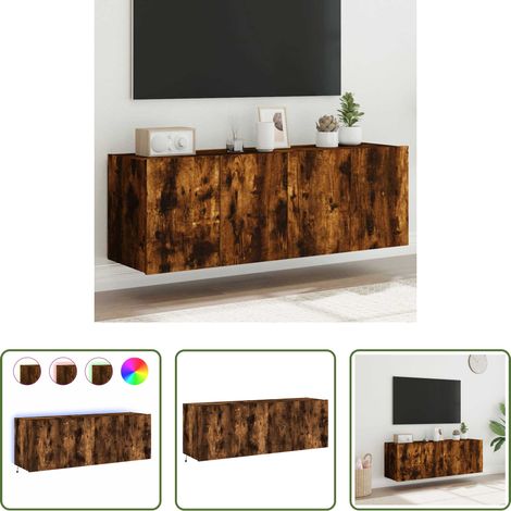 LED-Leuchten - TV-Wandschränke mit LED-Leuchten 2 Stk. Räuchereiche 60x35x41cm (1/5)
