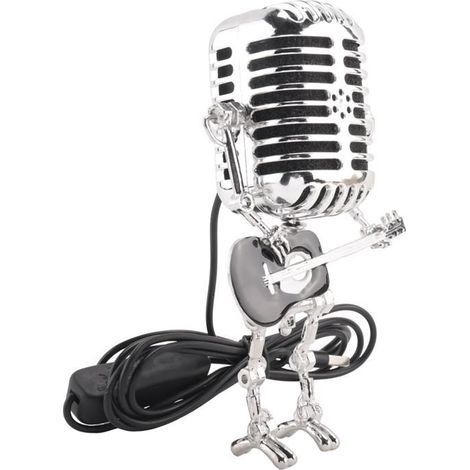 Lampe de Bureau Robot Microphone Vintage de Style RéTro, Lampe de Table à Variateur Tactile Robot Microphone Vintage Noir (1/4)