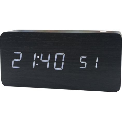 Réveil Digital Bois, Modèle Bambou LED Blanc, Horloge Bureau 15x7cm, Contrôle Sonore, Luminosité Réglable, Mode Week-end (1/5)