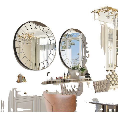 Specchio decorativo, elegante finitura argento, versatile forma rotonda, argento (1/5)