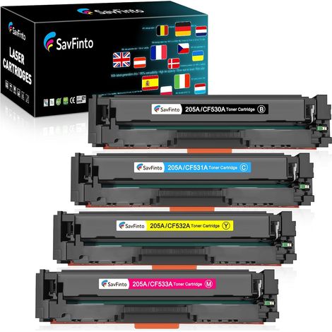 205A Toner Compatible avec HP CF530A CF531A CF532A CF533A Cartouches de Toner pour HP Color LaserJet Pro MFP M180n M180nw M181fw Color LaserJet Pro M154a M154nw (Noir/Cyan/Jaune/Magenta) (1/5)