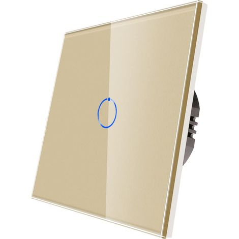[PRODUIT RECONDITIONNE] Interrupteur tactile simple doré CNBINGO en verre trempé avec rétroéclairage LED, 1 voie, 240 V, 500 W, sans fil neutre