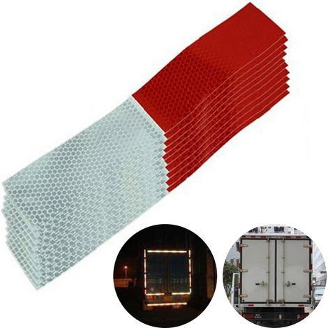 Lot de 10 autocollants réfléchissants universels, bandes de signalisation rouges et blanches pour voiture, camion et autres véhicules, pour une sécurité optimale lors de la conduite de nuit. (1/5)