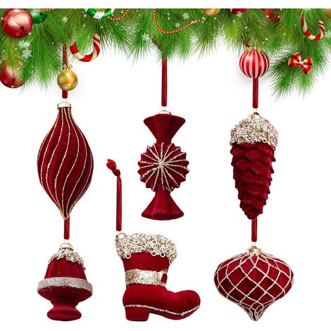 Bolas y adornos navideños, 6 caramelos flocados con cuerda (1/5)
