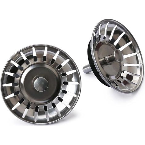 Set of 2 sink strainers, kitchen filter, sink stopper, watertight sink basket, 80 mm diameter, hair and food residue filter (1/4)