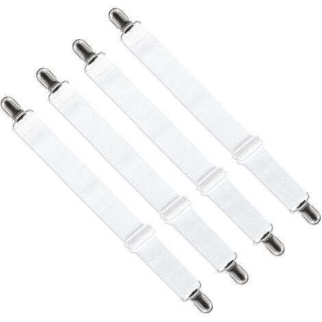 Tendeur Drap Housse Réglable (65cm à 200cm), Fixation Attache Sangle de Maintien Ajustable pour Drap Lit, Canapé, Housse de Repassage (Blanc, Lot de 4) (1/5)