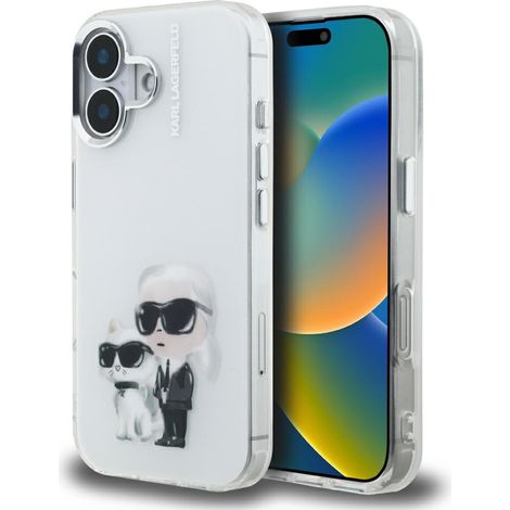 Karl Lagerfeld IML Aquarelle Karl & Choupette & Logo Hülle für iPhone 16 Weiß (1/5)