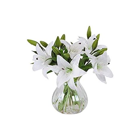 Fleurs artificielles, lot de 5 lys artificiels en latex au toucher réaliste, fleurs en vase, bouquets de mariage, décoration intérieure, fêtes, arrangements funéraires. (1/5)