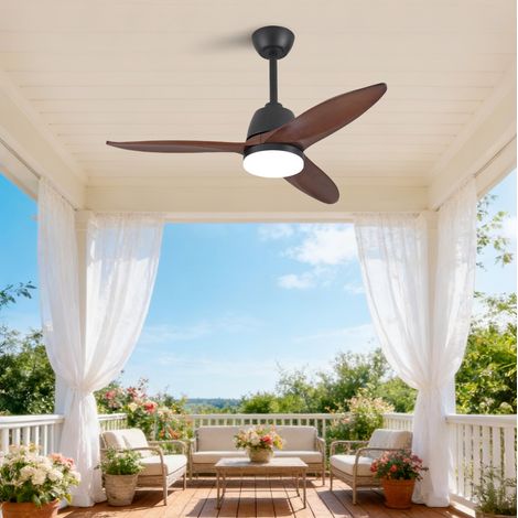 Deckenventilator 42 Zoll mit LED, 3 Farben, Holz, reversibel, schwarz OKMYHOME (1/5)