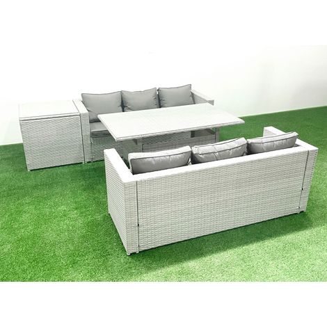 Fimous Rattan Gartenmöbel-Set 6 Sitzer mit Esstisch Beistelltisch Hellgrau gemischt (1/5)