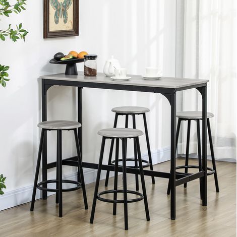 Conjunto de mesa de bar de 5 piezas con 4 taburetes, diseño industrial, gris HAVRYA (1/5)