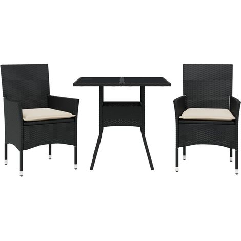 Maison Exclusive - 3-tlg. Garten-Essgruppe mit Kissen Schwarz Pol