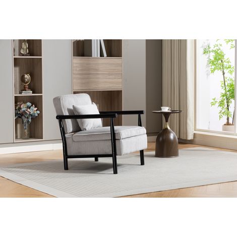 Fauteuil d'appoint en bois naturel avec coussins en mousse haute densité, chaise confortable pour salon et chambre (1/5)