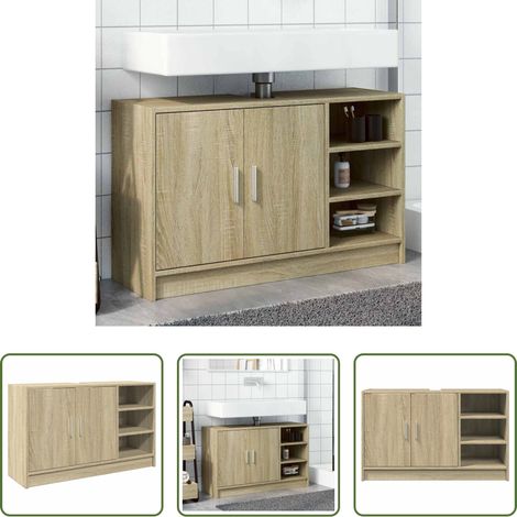 Armoire de salle de bain -  Armoire d'évier chêne sonoma 90x29x55 cm bois d'ingénierie (1/5)