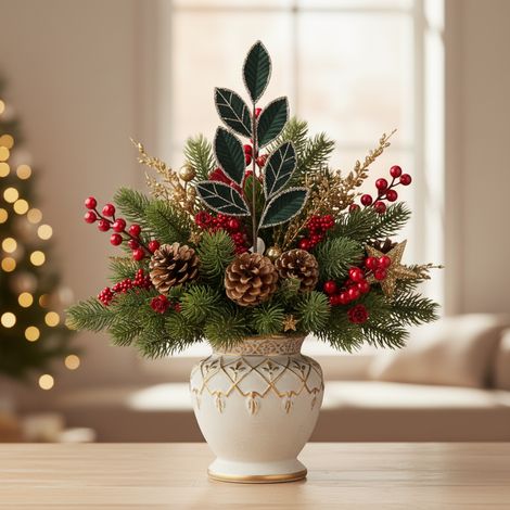 Ramo artificiale "Calathea" natalizio con 7 foglie e pailettes effetto velluto, da 69 cm (1/4)