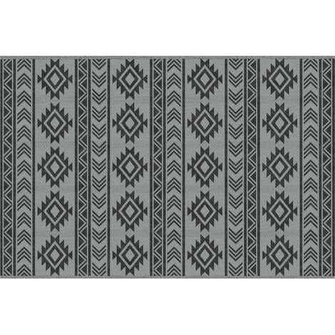 Tapis d'extérieur, tapis de sol imperméable, tapis de balcon avec double design, pour terrasse, noir + gris, 182 x 274 cm