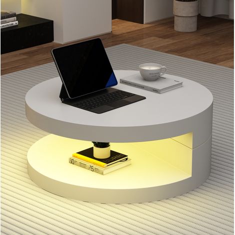 Tavolino da caffè girevole 70 x 70 x 35,5 cm con LED, MDF bianco DESVIAE (1/5)